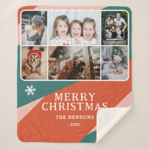 Couverture Sherpa 6 Photo Collage rose vert orange Famille de Noël