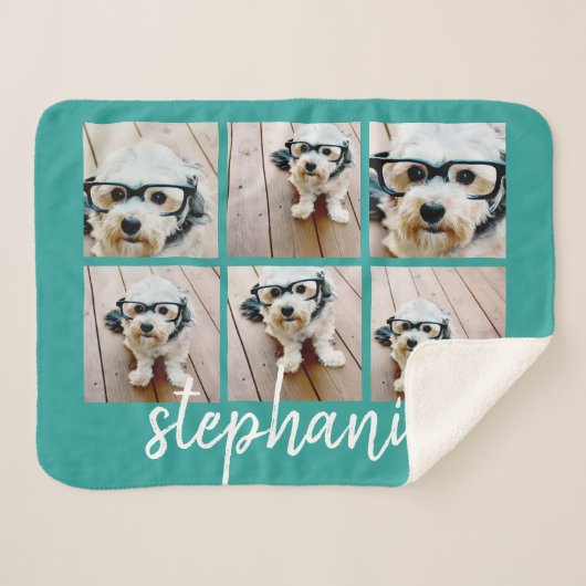Couverture Sherpa 6 Photo Collage Script Blanc Nom manuscrit turquoi (Devant (Horizontal))