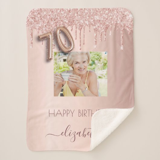 Couverture Sherpa 70e anniversaire blush rose or parties scintillant (Devant)