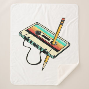 Couverture Sherpa 80s Cassette Tape Pencil 1980s Retro Vintage Throw