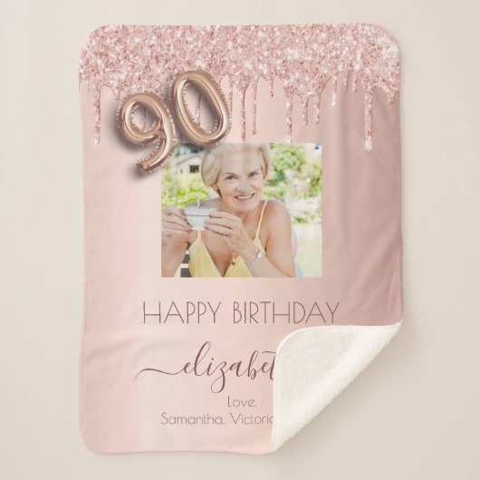 Couverture Sherpa 90e anniversaire rose or parties scintillant petit (Devant)