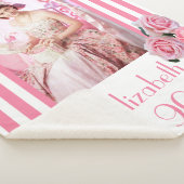 Couverture Sherpa 90e anniversaire rose rayures blanches florales ph (3/4)