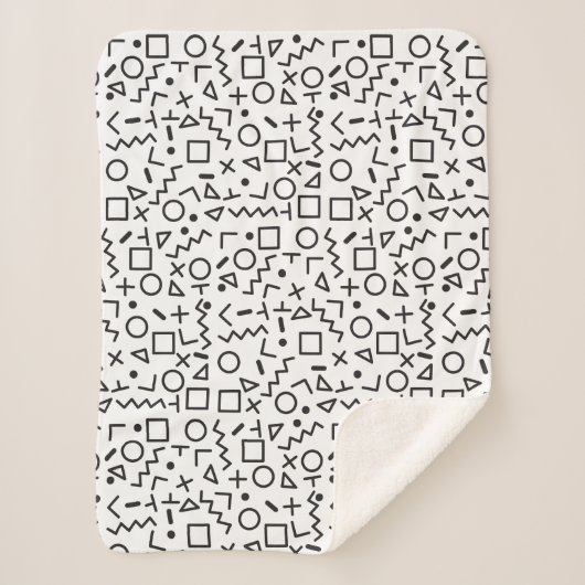 Couverture Sherpa 90's Noir & Blanc Retro Shapes Motif (Devant)