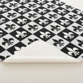 Couverture Sherpa à damiers Blanc Noir Fleur-De-Lis Motif (3/4)