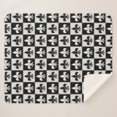Couverture Sherpa à damiers Blanc Noir Fleur-De-Lis Motif (Devant (Horizontal))