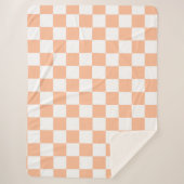 Couverture Sherpa à damiers carré pêche orange blanc géométrique (Devant)