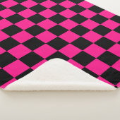 Couverture Sherpa à damiers carré rose chaud noir rétro géométrique (3/4)