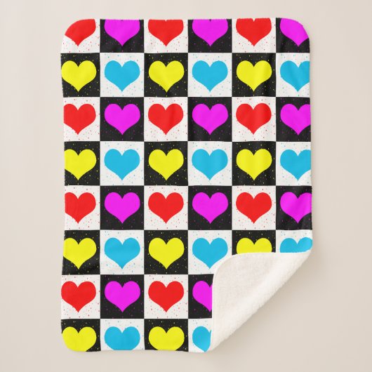 Couverture Sherpa à damiers Coeurs colorés Motif (Devant)