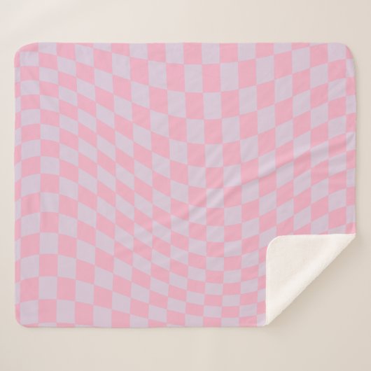 Couverture Sherpa à damiers Motif Lilac Pink Check Checkerboard (Devant (Horizontal))