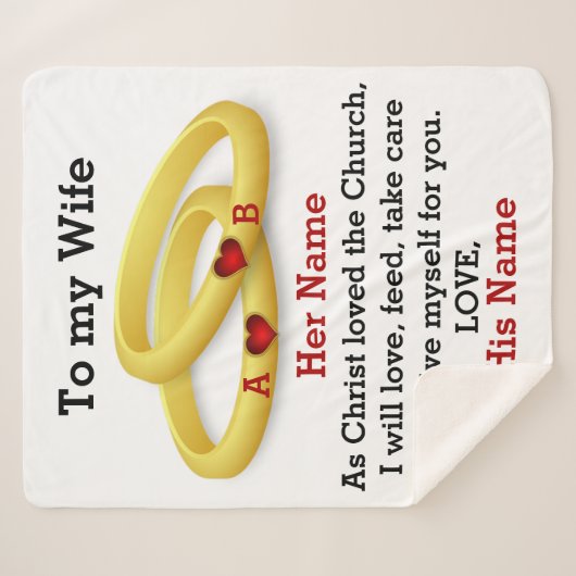 Couverture Sherpa À ma femme pour son couple mariage anneau monogram (Devant (Horizontal))
