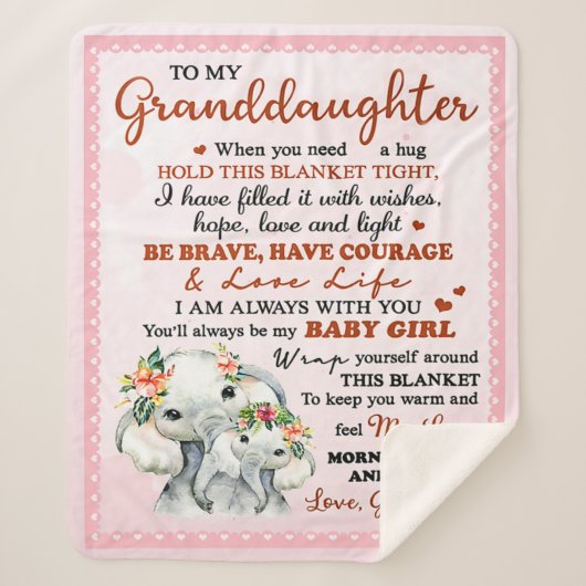 Couverture Sherpa À ma petite-fille Elephant Idée cadeau d'anniversa (Devant)