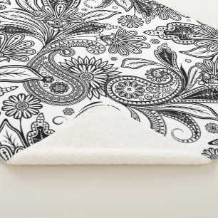 Couverture sherpa à motifs cachemire noir et blanc