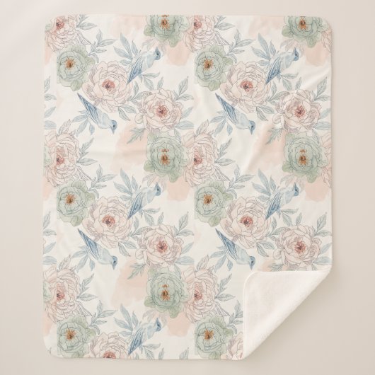 Couverture Sherpa A symphony of song and petals pattern (Devant)