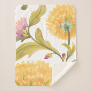 Couverture Sherpa Abbaye Carreaux floraux - Fleurs Jaunes