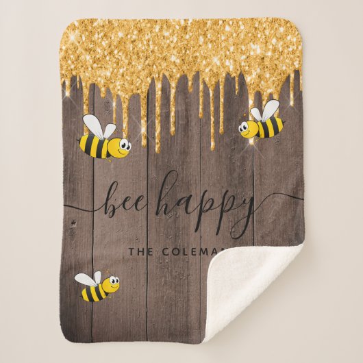 Couverture Sherpa Abeille joyeuse abeilles rustiques brun grange mur (Devant)