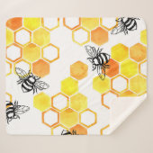 Couverture Sherpa Abeilles de miel : Motif d'aquarelle jaune (Devant (Horizontal))