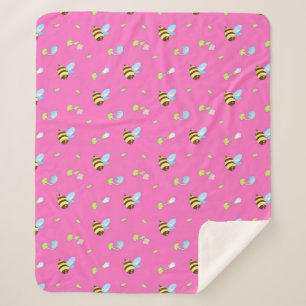 Couverture Sherpa Abeilles et fleurs colorées