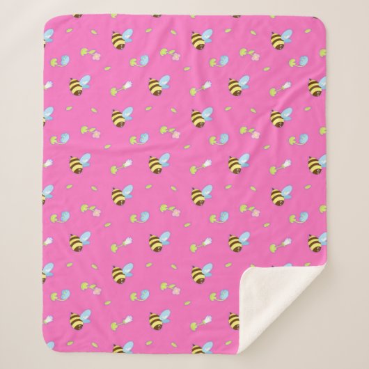 Couverture Sherpa Abeilles et fleurs colorées (Devant)