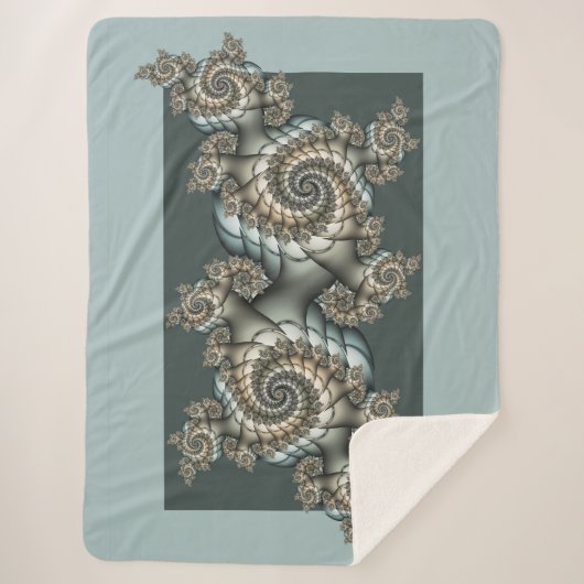 Couverture Sherpa Abstrait Beige clair Bleu Fractal Art Spirales (Devant)