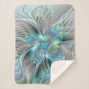 Couverture Sherpa Abstrait Bleu Vert Papillon Imaginaire Fractal Art