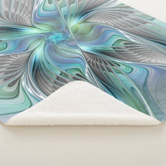 Couverture Sherpa Abstrait Bleu Vert Papillon Imaginaire Fractal Art (3/4)