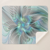 Couverture Sherpa Abstrait Bleu Vert Papillon Imaginaire Fractal Art (Devant (Horizontal))