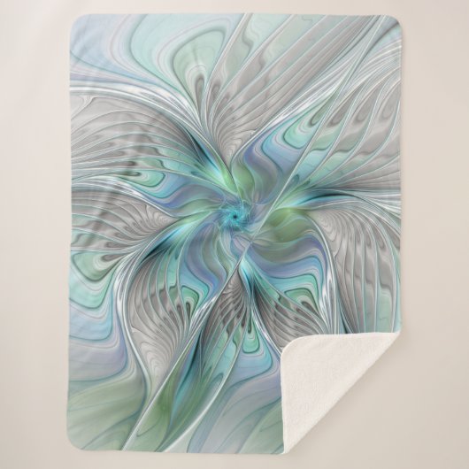 Couverture Sherpa Abstrait Bleu Vert Papillon Imaginaire Fractal Art (Devant)