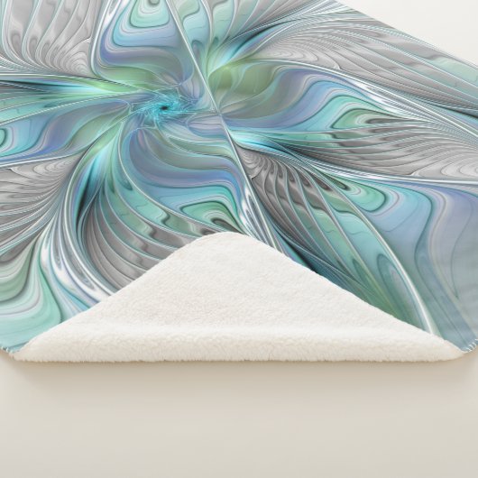 Couverture Sherpa Abstrait Bleu Vert Papillon Imaginaire Fractal Art (3/4)