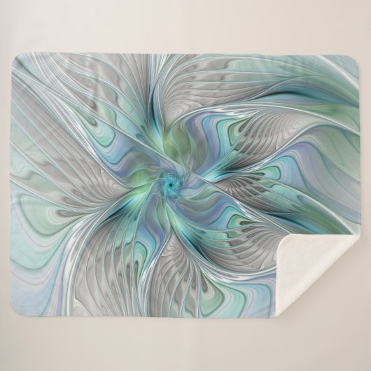 Couverture Sherpa Abstrait Bleu Vert Papillon Imaginaire Fractal Art (Devant (Horizontal))