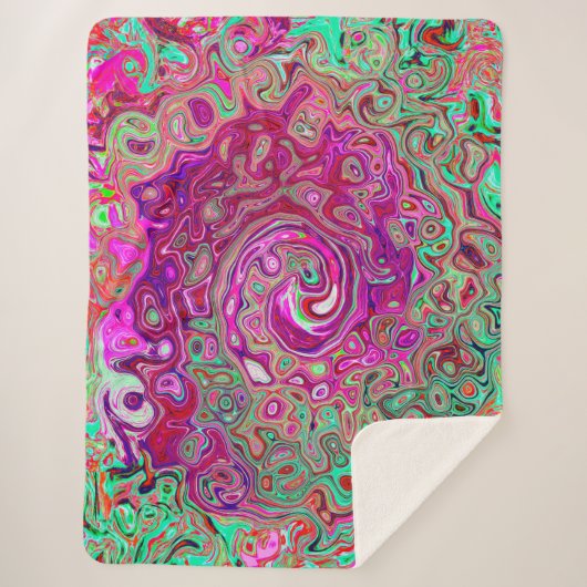 Couverture Sherpa Abstrait Magenta et Green Retro Liquid Swirl (Devant)