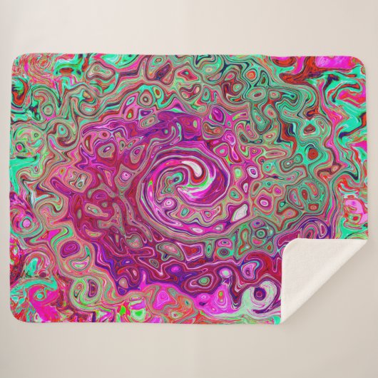 Couverture Sherpa Abstrait Magenta et Green Retro Liquid Swirl (Devant (Horizontal))