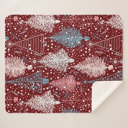 Couverture Sherpa Abstrait Noël Arbres Motif 3 (Devant (Horizontal))