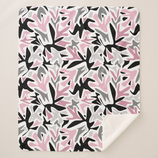 Couverture Sherpa Abstrait, Noir et Rose, Jeune, Throw Pill moderne (Devant)