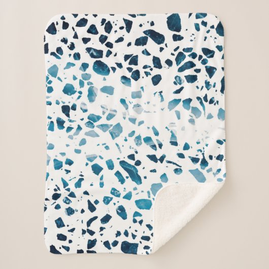 Couverture Sherpa Abstrait Terrazzo Mosaic Marine et Motif bleu clai (Devant)