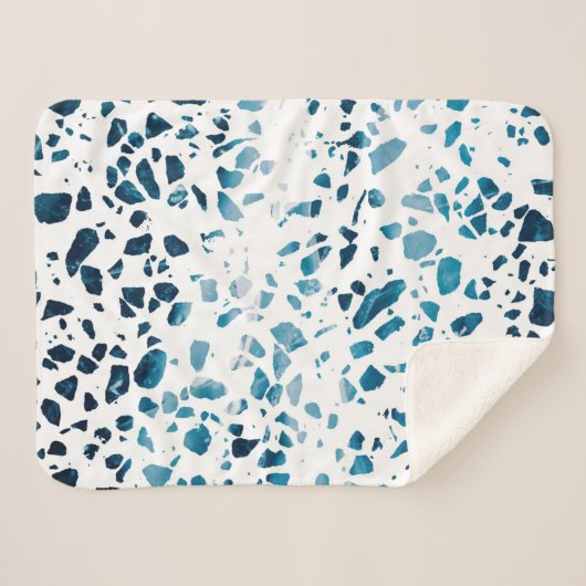Couverture Sherpa Abstrait Terrazzo Mosaic Marine et Motif bleu clai (Devant (Horizontal))