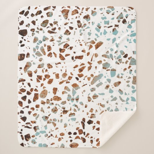 Couverture Sherpa Abstrait Terrazzo Mosaic rouille Brown & Motif ble (Devant)