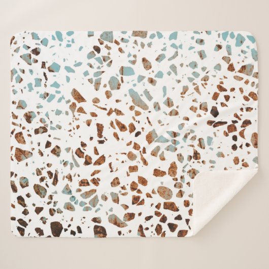 Couverture Sherpa Abstrait Terrazzo Mosaic rouille Brown & Motif ble (Devant (Horizontal))