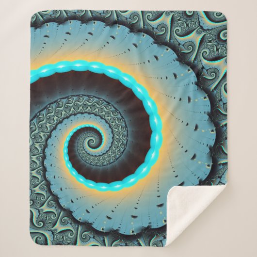 Couverture Sherpa Abstraite spirale d'art fractal bleu turquoise ora (Devant)