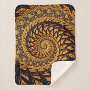 Couverture Sherpa Abstraite spirale noire et or Fractale