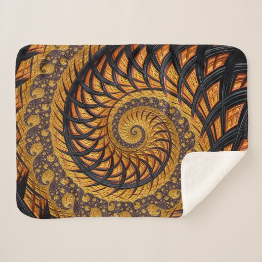 Couverture Sherpa Abstraite spirale noire et or Fractale (Devant (Horizontal))