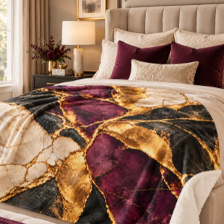 Couverture Sherpa Accent de maison en marbre noir or Kintsugi Luxe P