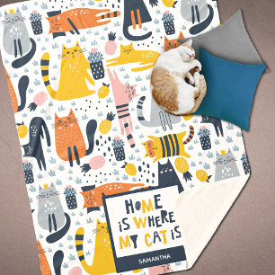 Couverture Sherpa Accueil est là où mon chat est Motif Nom monogramm