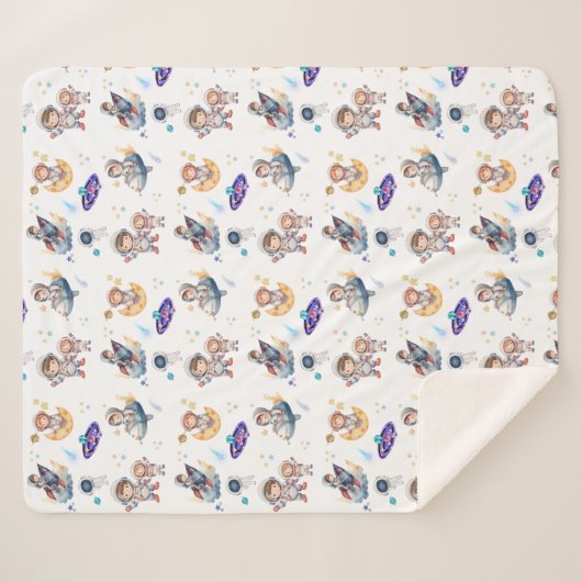 Couverture Sherpa Adorable Astronaut & Planet Sherpa Baby Blanket (Devant (Horizontal))