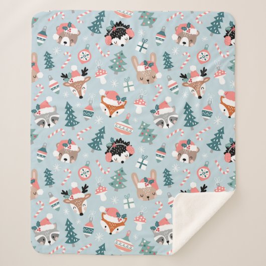 Couverture Sherpa Adorable Bois Noël Animal Visages Motif (Devant)