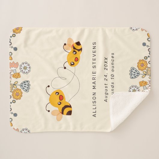 Couverture Sherpa Adorable Bumble Bees & Fleurs Bébé Statistiques de (Devant (Horizontal))