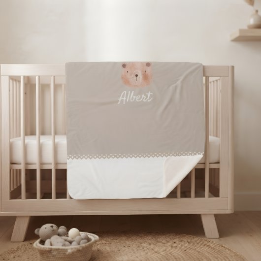 Couverture Sherpa Adorable Customizable Baby Blanket with Bear
