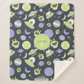 Couverture Sherpa Adorable Green Aliens Space Ships UFO Kids (Devant)