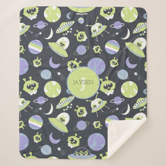 Couverture Sherpa Adorable Green Aliens Space Ships UFO Kids (Devant)