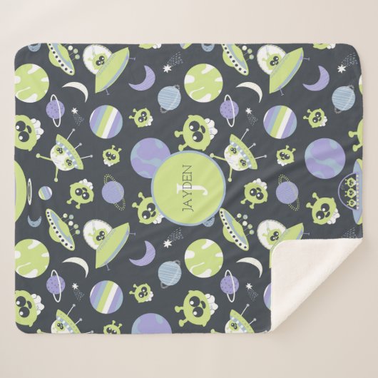 Couverture Sherpa Adorable Green Aliens Space Ships UFO Kids (Devant (Horizontal))