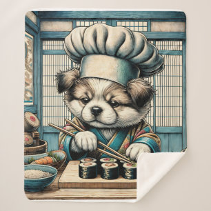 Couverture Sherpa Adorable Sushi Chef Chiot
